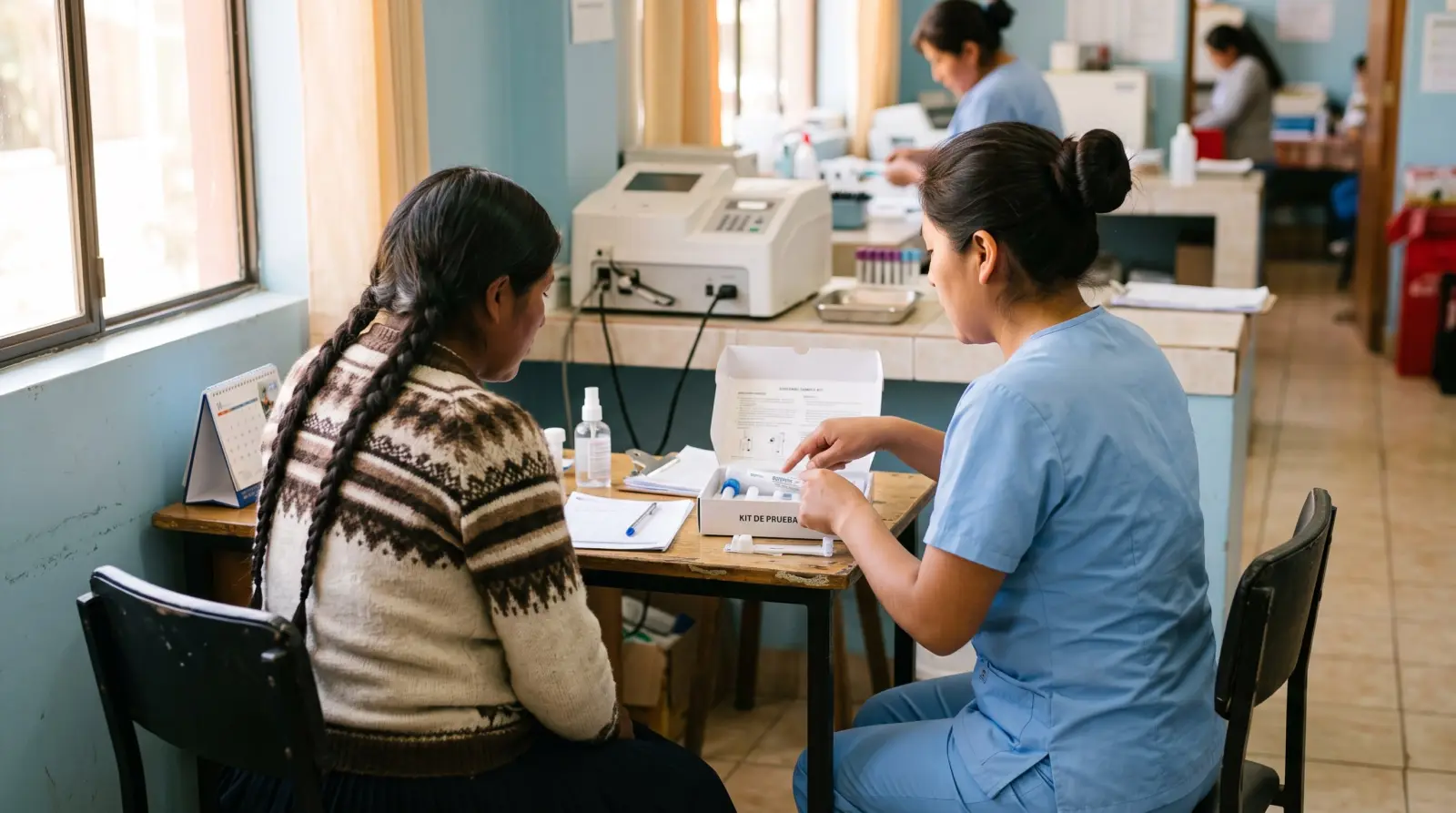 Profesional sanitaria atiende a una mujer en la consulta de un centro de salud latinoamericano