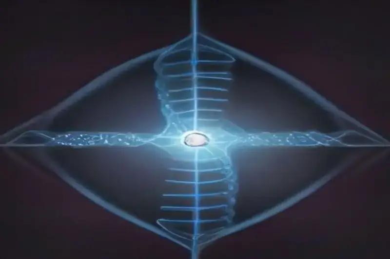 Ilustración de una doble hélice de ADN iluminada