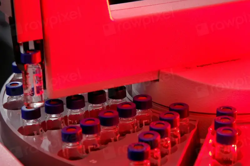 Vial de medicamento en un laboratorio de investigación médica.