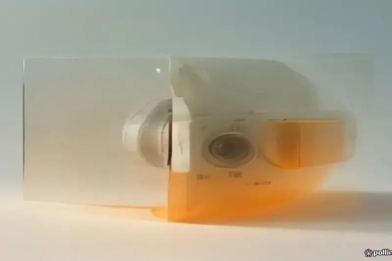Representación conceptual de una cámara de cine con elementos digitales que simbolizan la inteligencia artificial.