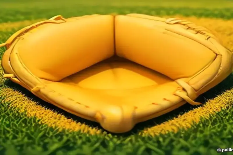 Guante de béisbol sobre el césped de un estadio profesional.