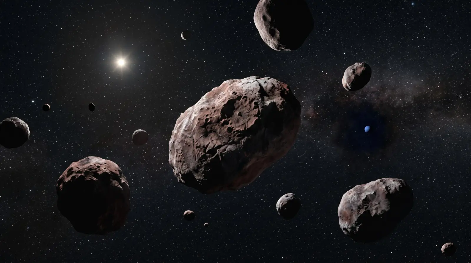 Recreación de pequeños cuerpos helados orbitando en la oscuridad más allá de Neptuno