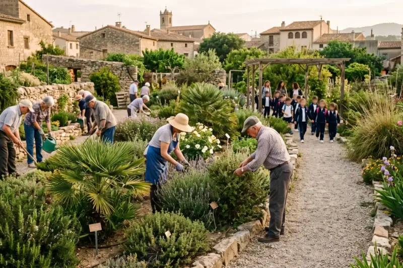 Jubilados cuidan plantas autóctonas en un jardín botánico comunitario