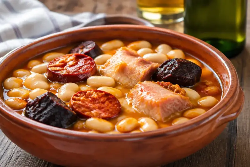 Cazuela de fabada asturiana con fabes, chorizo, morcilla y lacón