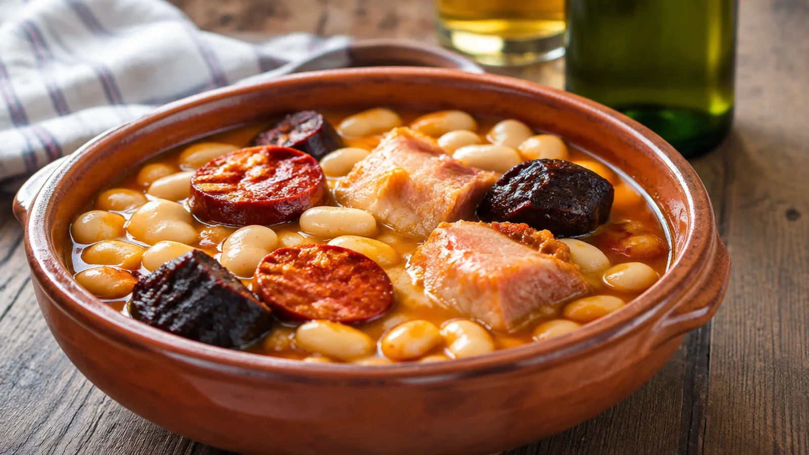 Cazuela de fabada asturiana con fabes, chorizo, morcilla y lacón