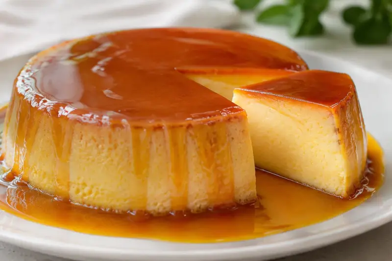 Flan de huevo casero desmoldado con caramelo por encima