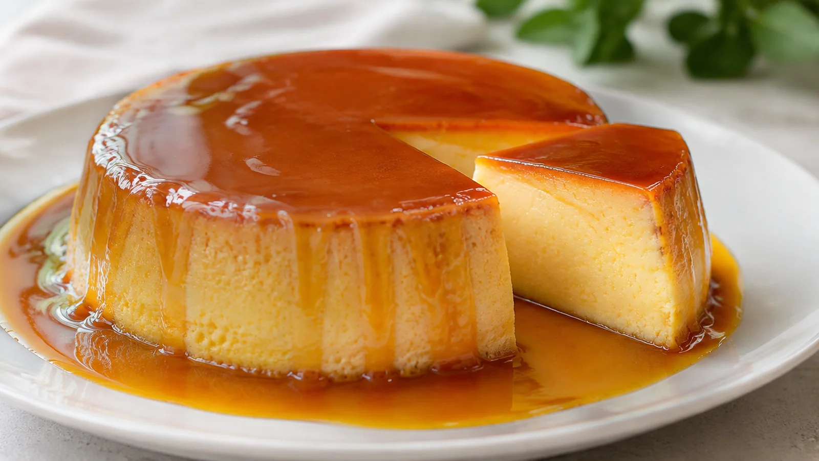 Flan de huevo casero desmoldado con caramelo por encima