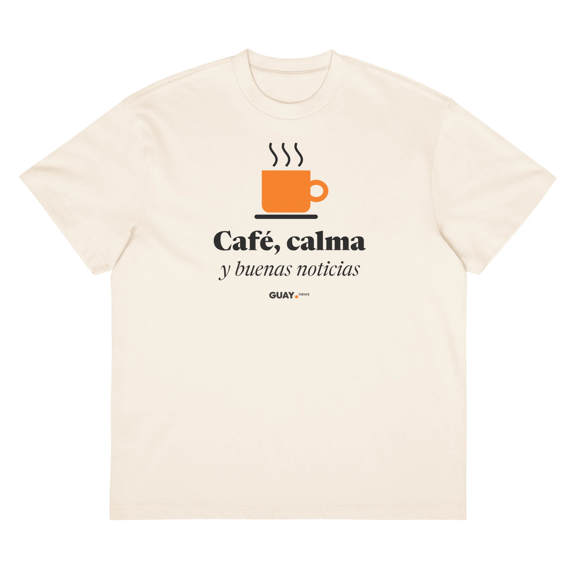 Camiseta de hombre «Café, calma y buenas noticias» de GUAY.news en blanco vintage