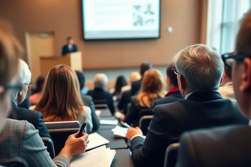 Conferencia de fonoaudiologia con profesionales tomando notas