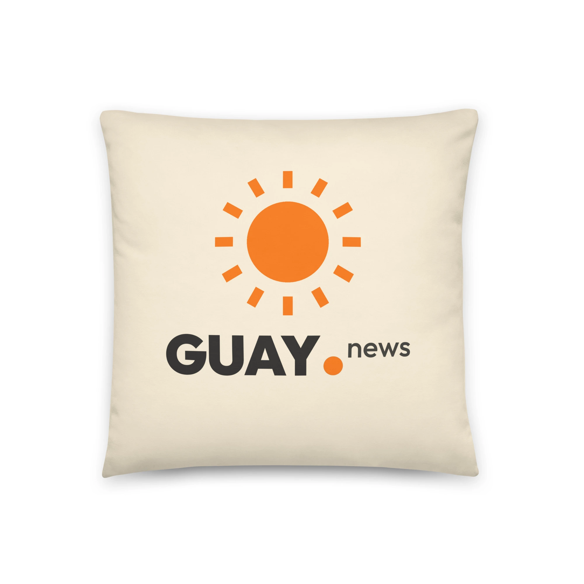 Cojín «Aquí se descansa de las malas noticias» de GUAY.news (vista trasera)
