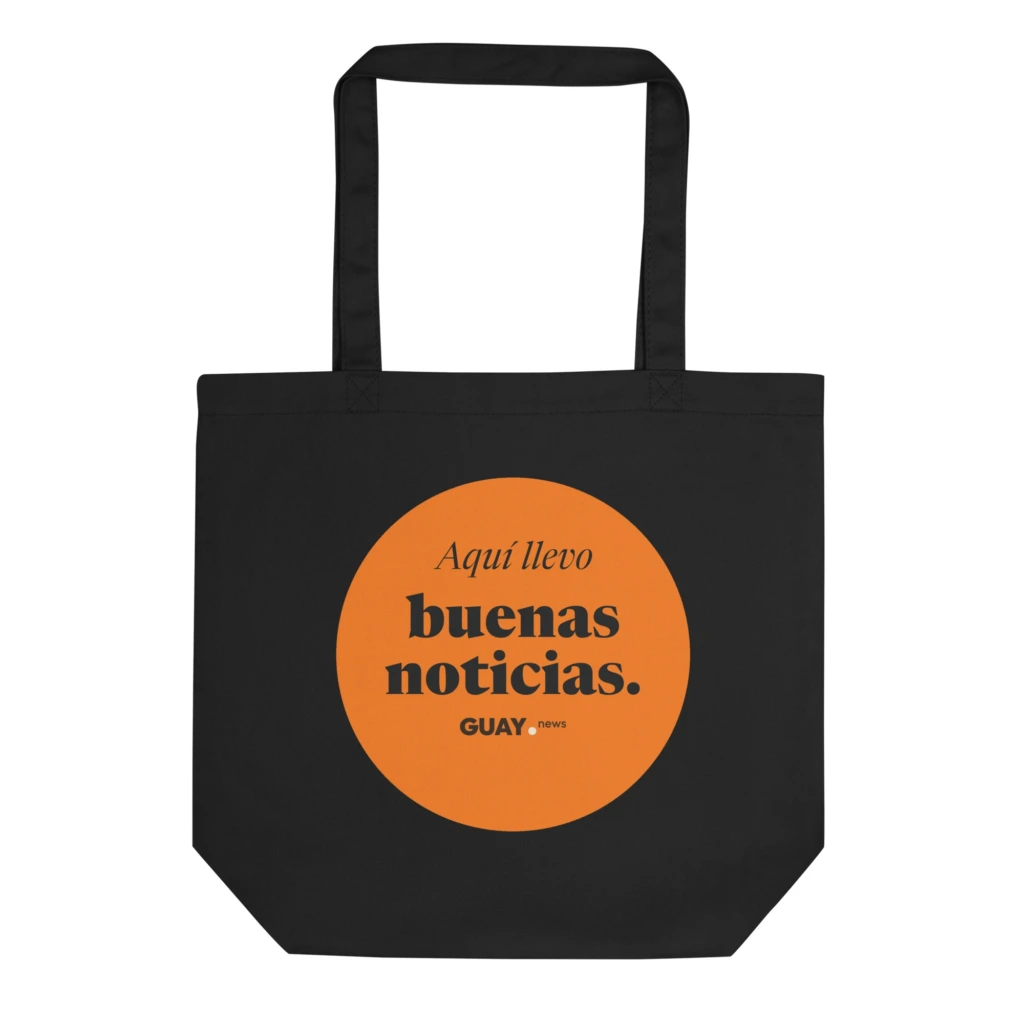 Bolsa tote de algodón orgánico «Aquí llevo buenas noticias» de GUAY.news en color negro