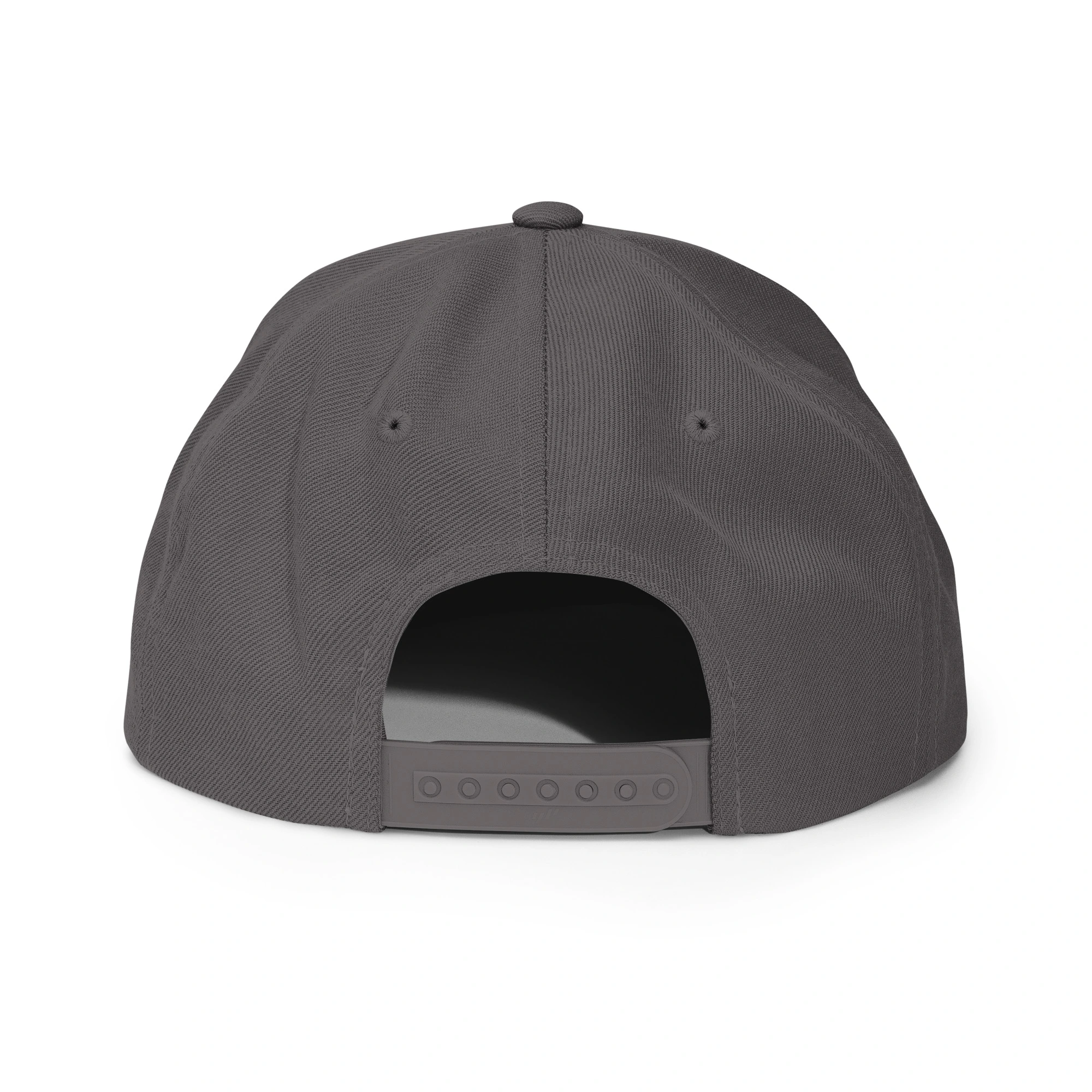 Gorra snapback bordada «Más buenas noticias, por favor» de GUAY.news en color gris oscuro (vista trasera)