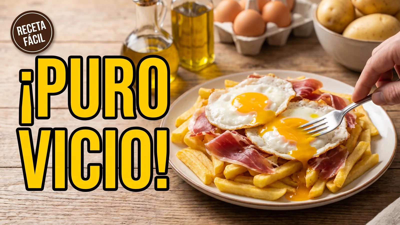 Huevos rotos con jamón ibérico y patatas fritas