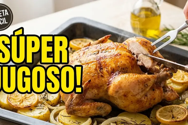 Pollo asado al horno con patatas y limón