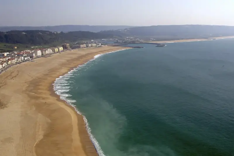Varias personas formando una cadena en el mar para ayudar a alguien en una playa con oleaje